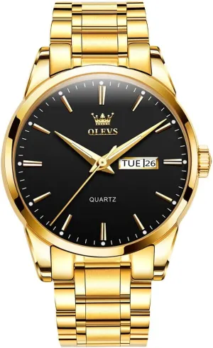 to Read Analog Quartz Watch with Day and Date, Classic Waterproof Diamond Roman Arabic Numerals Dial jibe Dress Watch for Men, Gold Silver Black Band Men's Casual Stainless Steel Watch, Big Face Easy 