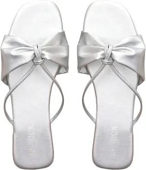 Toe Summer Slides Sandal etiquette excess toil GORGLITTER Women's Bow Flats Sandals Dress Strappy Open 