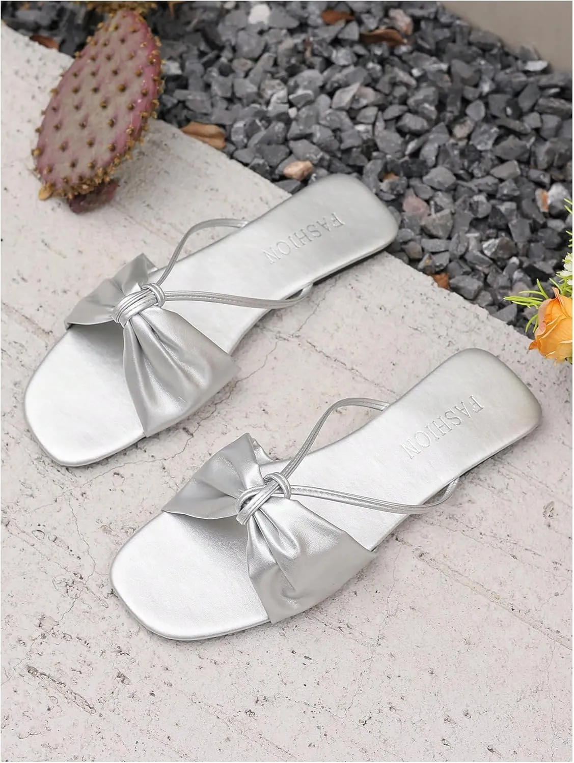 Toe Summer Slides Sandal etiquette excess toil GORGLITTER Women's Bow Flats Sandals Dress Strappy Open 