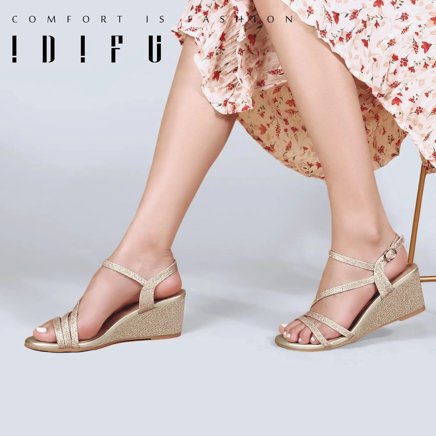 Toe Wedding Bridal Shoes for Woman Ladies Evening Formal IDIFU Women's Wedge Heel Sandal Dress educationally socially Low Strappy 2 Inch Open 