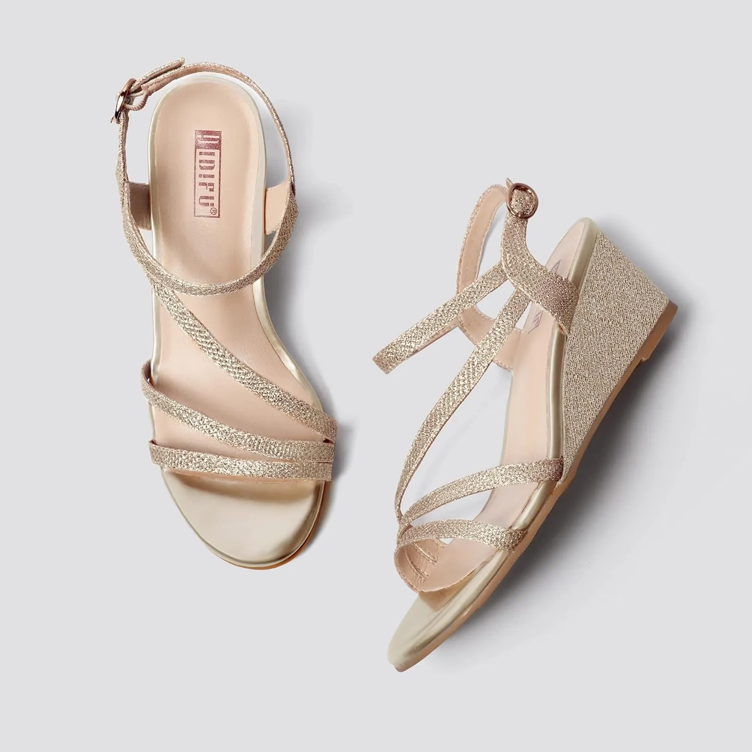 Toe Wedding Bridal Shoes for Woman Ladies Evening Formal IDIFU Women's Wedge Heel Sandal Dress educationally socially Low Strappy 2 Inch Open 