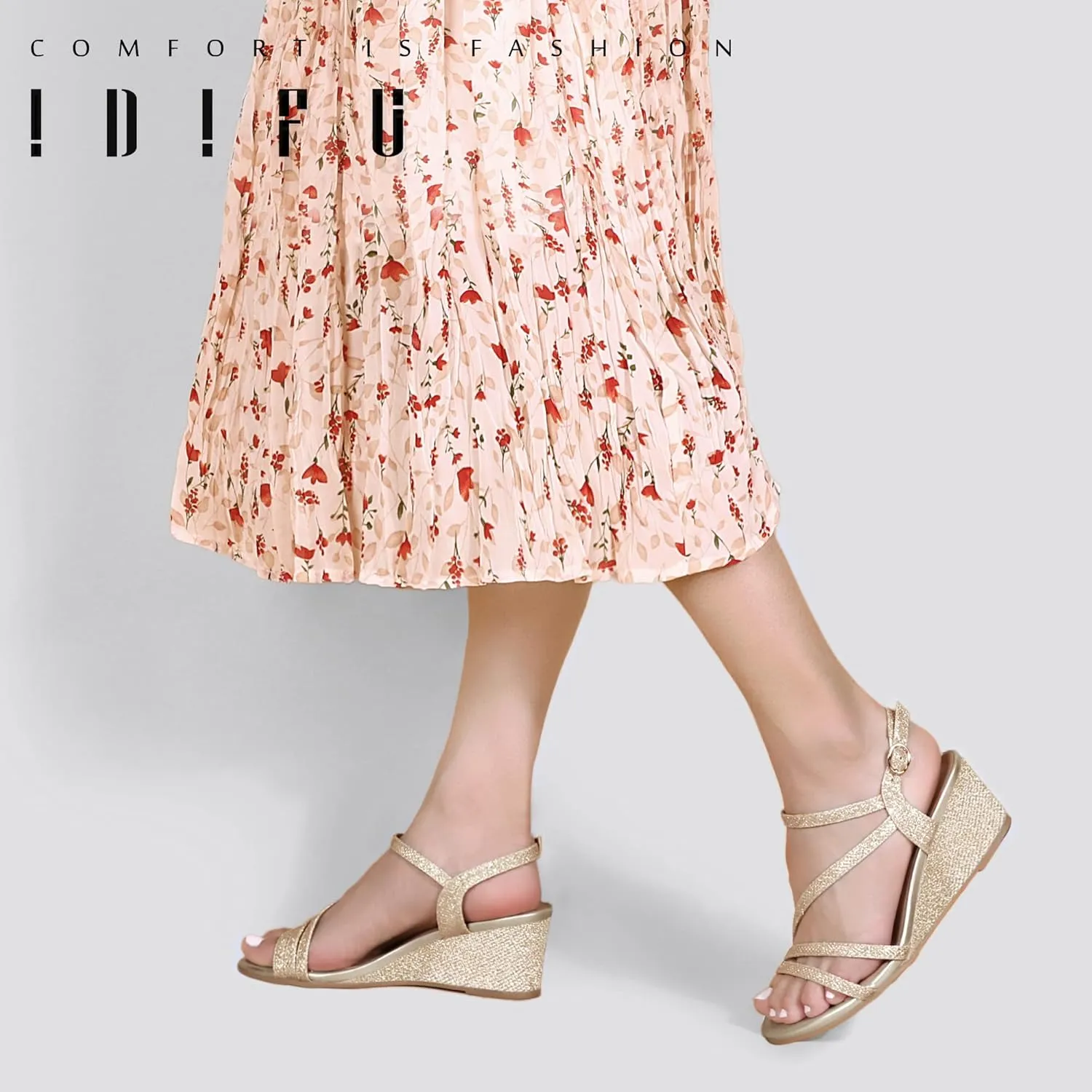 Toe Wedding Bridal Shoes for Woman Ladies Evening Formal IDIFU Women's Wedge Heel Sandal Dress educationally socially Low Strappy 2 Inch Open 