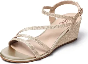Toe Wedding Bridal Shoes for Woman Ladies Evening Formal IDIFU Women's Wedge Heel Sandal Dress educationally socially Low Strappy 2 Inch Open 