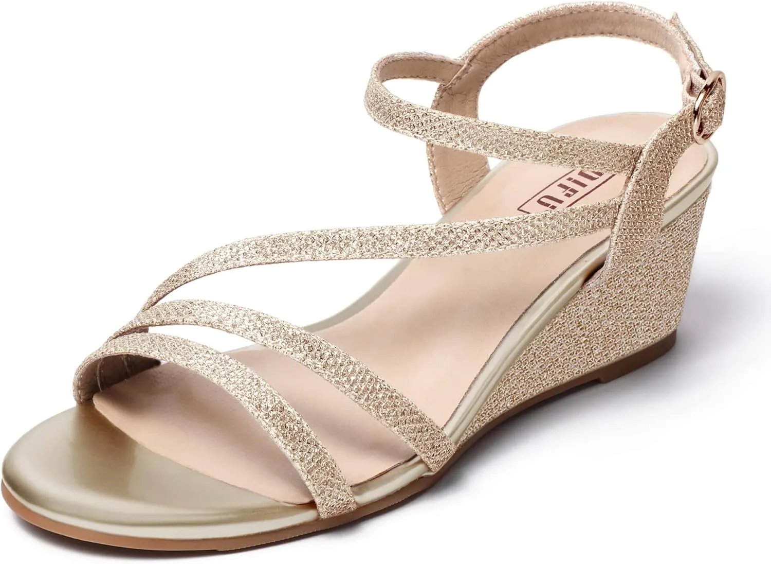 Toe Wedding Bridal Shoes for Woman Ladies Evening Formal IDIFU Women's Wedge Heel Sandal Dress educationally socially Low Strappy 2 Inch Open 