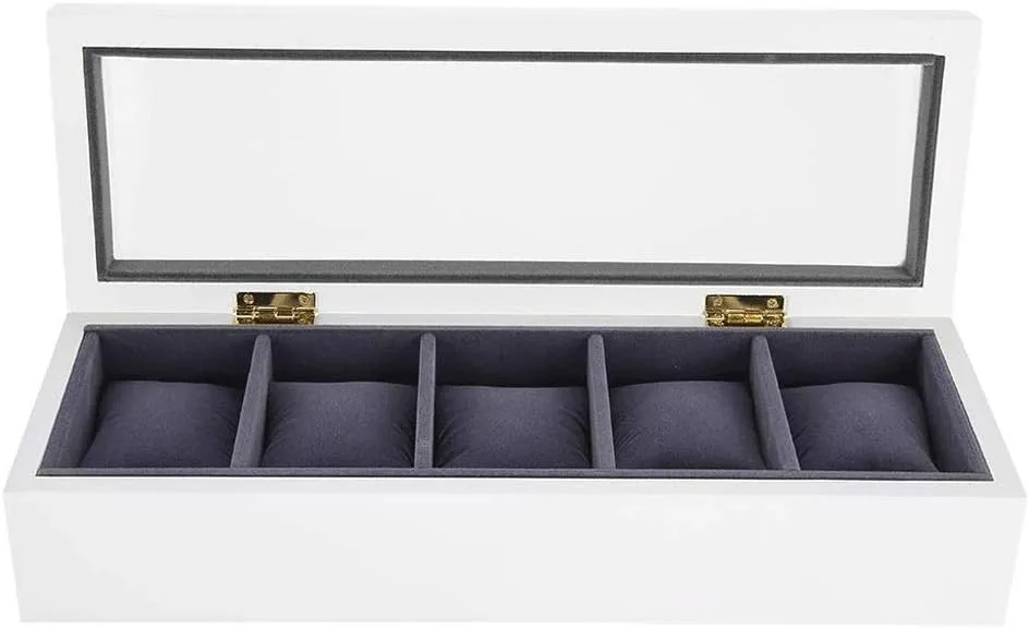 Top Case Display Storage Box accent differentiate mammal splinter for 5 Watches with Detachable Detachable Pillows,Colour:White,Black??White?? Glass 