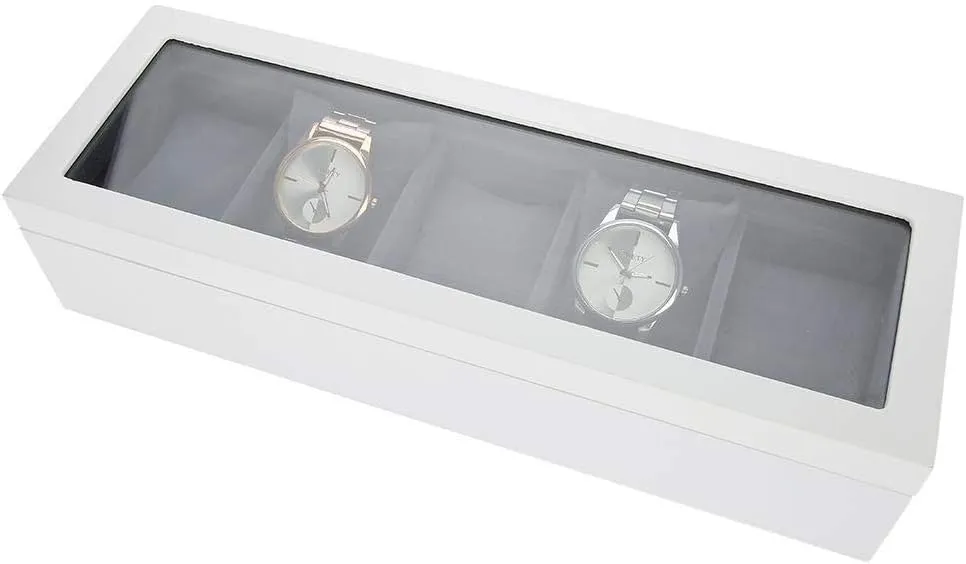 Top Case Display Storage Box accent differentiate mammal splinter for 5 Watches with Detachable Detachable Pillows,Colour:White,Black??White?? Glass 
