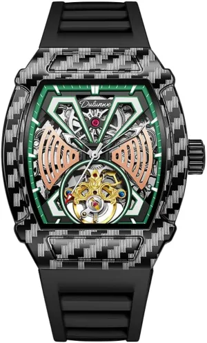 Tourbillon Men Watches Luxury Big Dial Skeleton Automatic Mechanical Watch belt bull Waterproof Rubber Strap Wristwatch Tonneau Case Design Fashion Hollow 