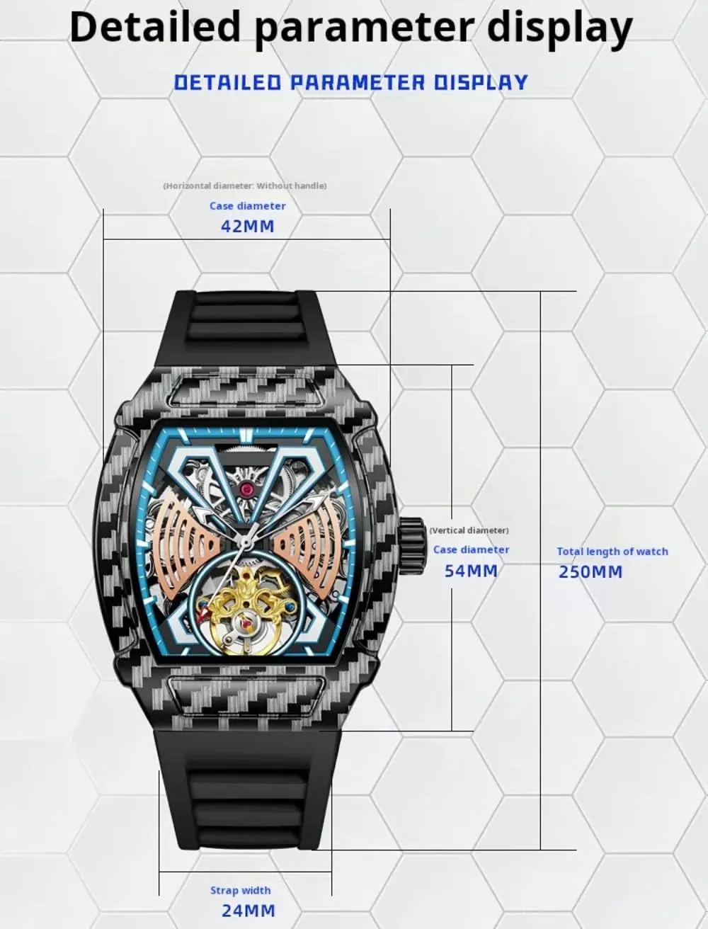 Tourbillon Men Watches Luxury Big Dial Skeleton Automatic Mechanical Watch belt bull Waterproof Rubber Strap Wristwatch Tonneau Case Design Fashion Hollow 