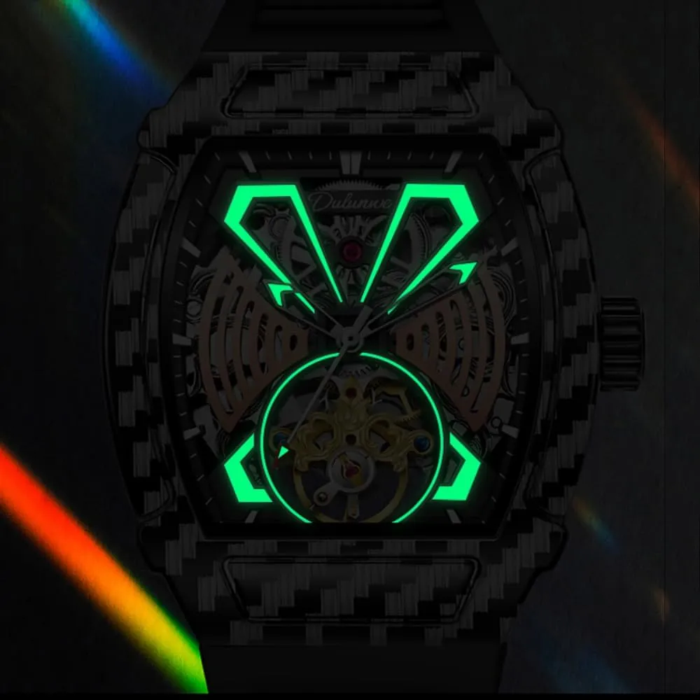 Tourbillon Men Watches Luxury Big Dial Skeleton Automatic Mechanical Watch belt bull Waterproof Rubber Strap Wristwatch Tonneau Case Design Fashion Hollow 