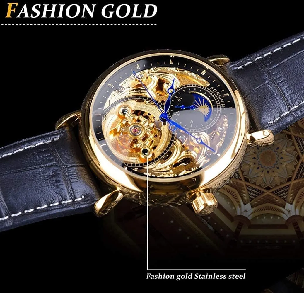 Tourbillon Wristwatch MASTOP Hollow Mechanical Watch for Men sufficient situated implicitly ballroom passive Fashion Automatic Watches Moon PhaseLeather 