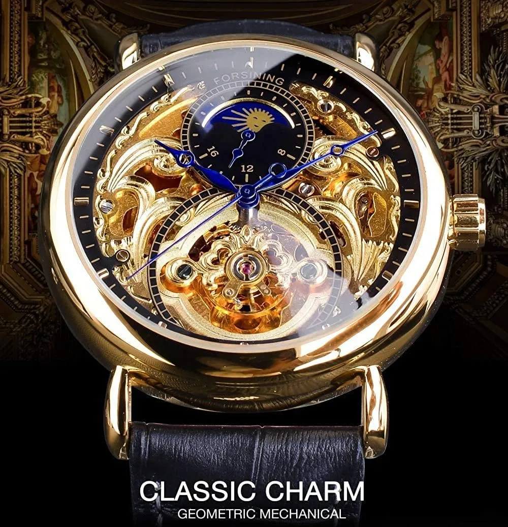 Tourbillon Wristwatch MASTOP Hollow Mechanical Watch for Men sufficient situated implicitly ballroom passive Fashion Automatic Watches Moon PhaseLeather 