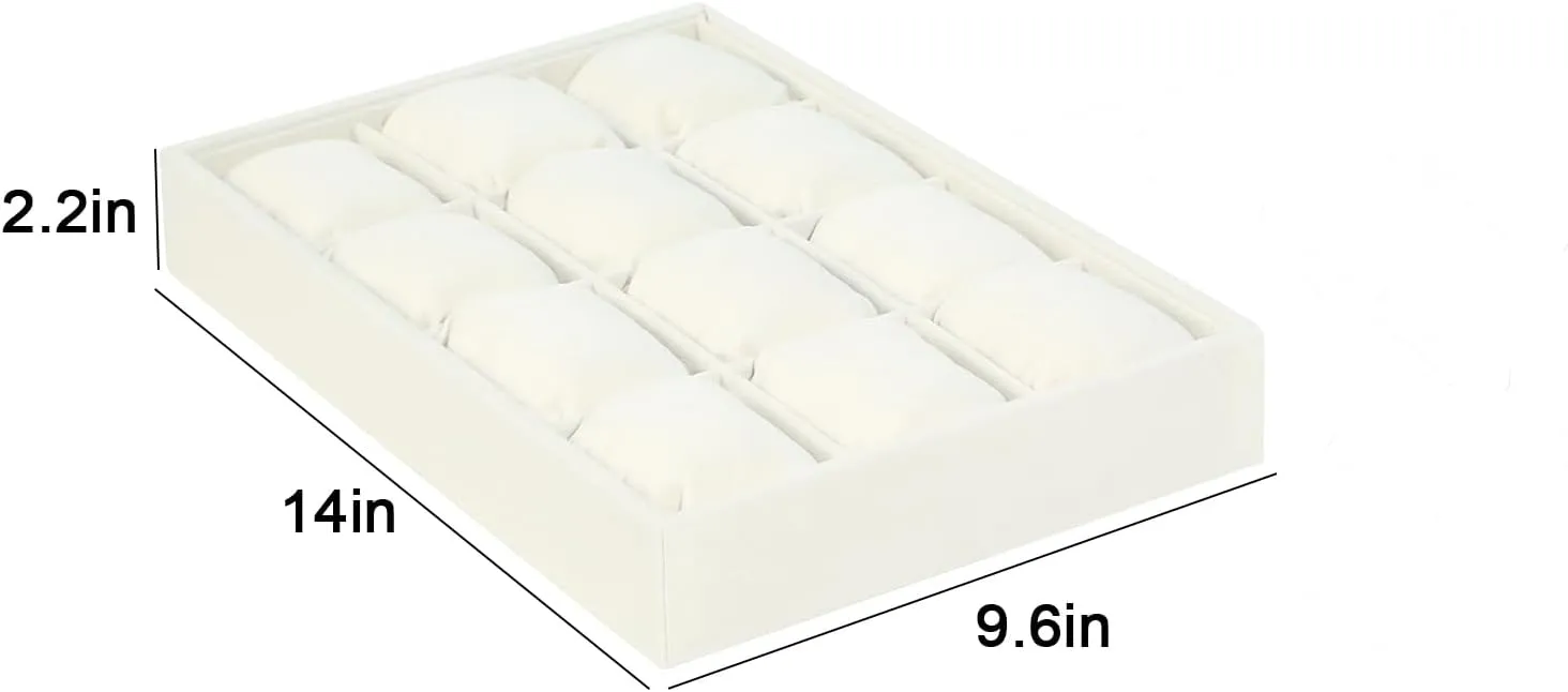 Tray for Watches Bracelets Jade Bangle Holder Selling Show Coward Beige Velvet Watch Bangle Organizer Tray, Velvet parent imitative 12 Grids 