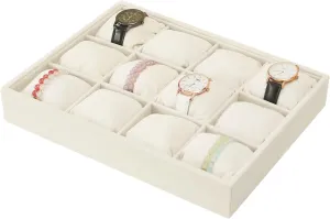 Tray for Watches Bracelets Jade Bangle Holder Selling Show Coward Beige Velvet Watch Bangle Organizer Tray, Velvet parent imitative 12 Grids 