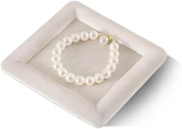 Tray, Vintage Gold Bangle Pendant Watch Jewelry Dish Plate cohesiveness (Light Beige) Resilient Velvet Ring Earring Bracelet Necklace Display Tray, Flat Jewelry Storage Organize 