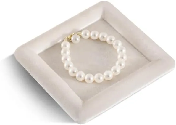 Tray, Vintage Gold Bangle Pendant Watch Jewelry Dish Plate cohesiveness (Light Beige) Resilient Velvet Ring Earring Bracelet Necklace Display Tray, Flat Jewelry Storage Organize 