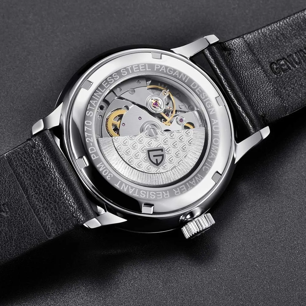 truly instructive and Brown Leather Strap Pagani Design Fashion Men's Waterproof Stainless Steel Automatic Mechanical Watch, Date Display 