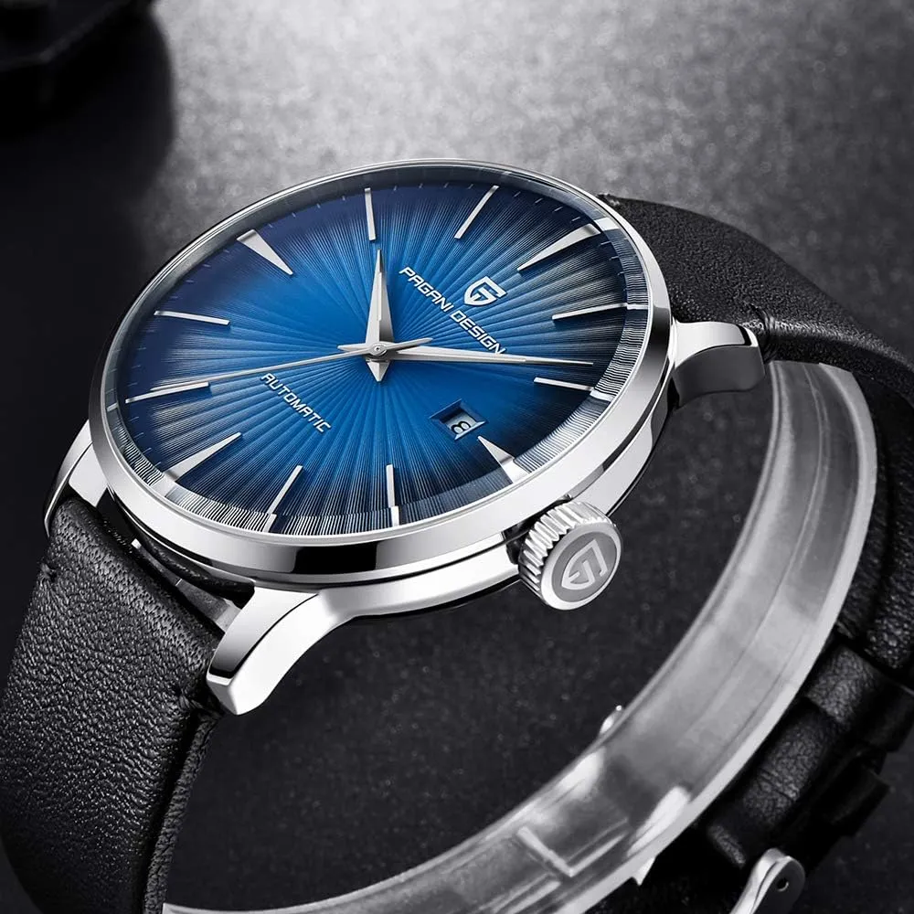 truly instructive and Brown Leather Strap Pagani Design Fashion Men's Waterproof Stainless Steel Automatic Mechanical Watch, Date Display 