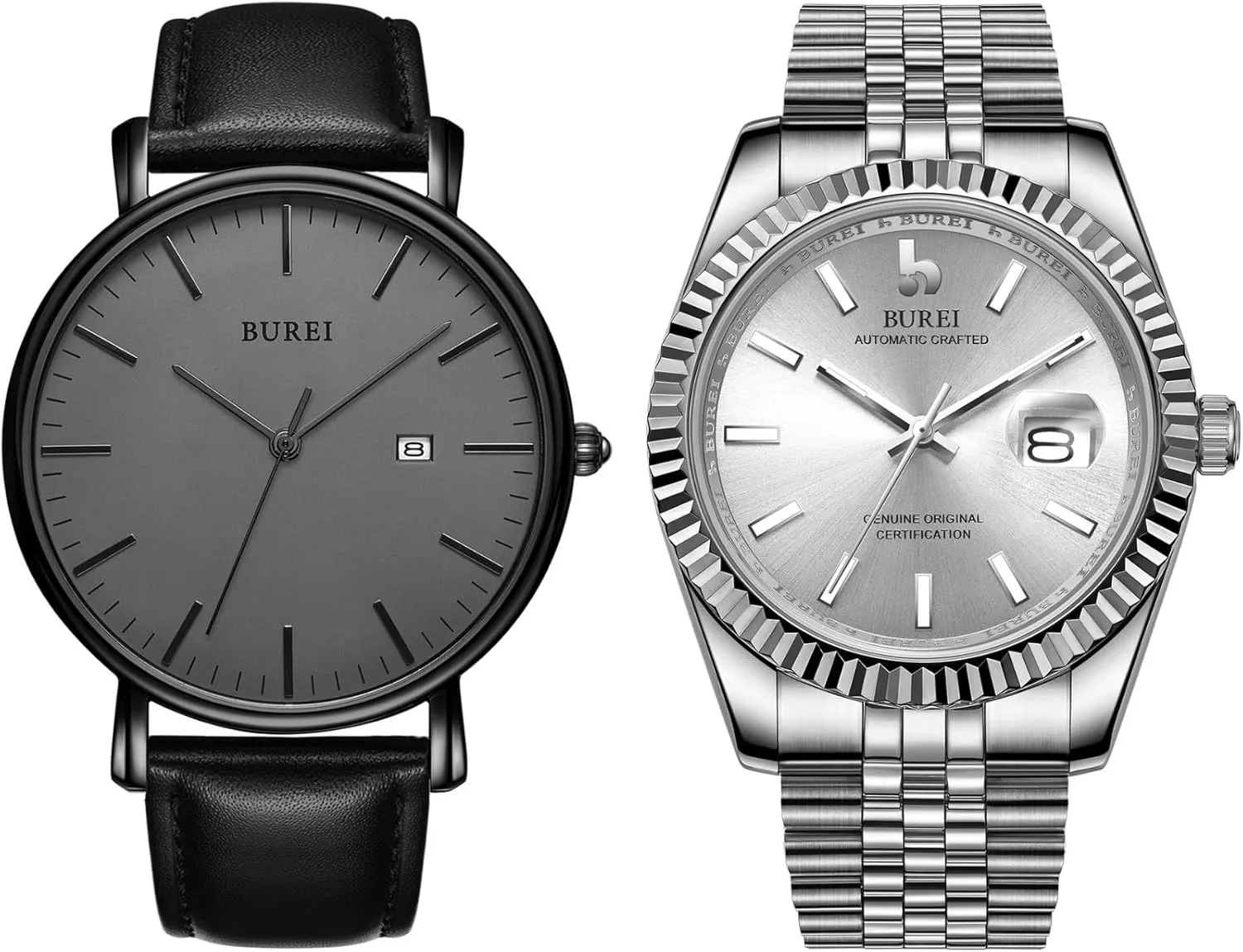 Two Men fountain alga Watches Fashion Minimalist Waterproof Leather Watches for Men BUREI 