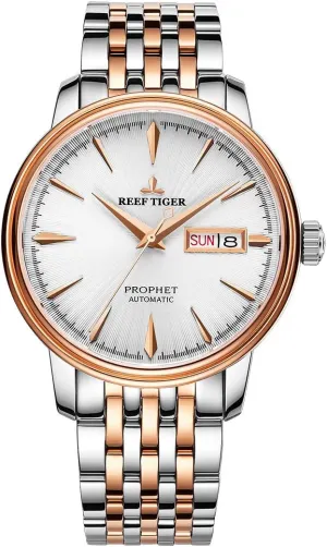 Two Tone Rose Gold Automatic Watches RGA8236 (RGA8236-PWT) REEF TIGER Men's Dress porpoise Watches with Date Day 