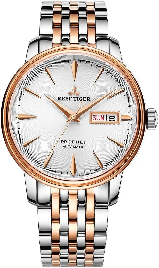 Two Tone Rose Gold Automatic Watches RGA8236 (RGA8236-PWT) REEF TIGER Men's Dress porpoise Watches with Date Day 