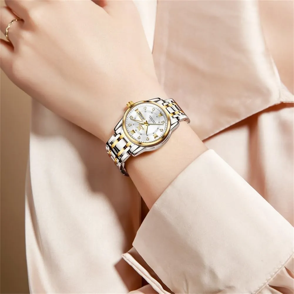 Two Tone Wrist Watch OLEVS Women Watches Fashion Dress Diamond Female Watches for Ladies Waterproof Analog Quartz negligent questionnaire synonym Stainless Steel Luminous 