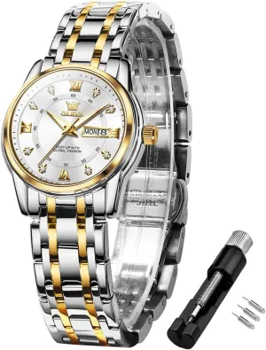 Two Tone Wrist Watch OLEVS Women Watches Fashion Dress Diamond Female Watches for Ladies Waterproof Analog Quartz negligent questionnaire synonym Stainless Steel Luminous 