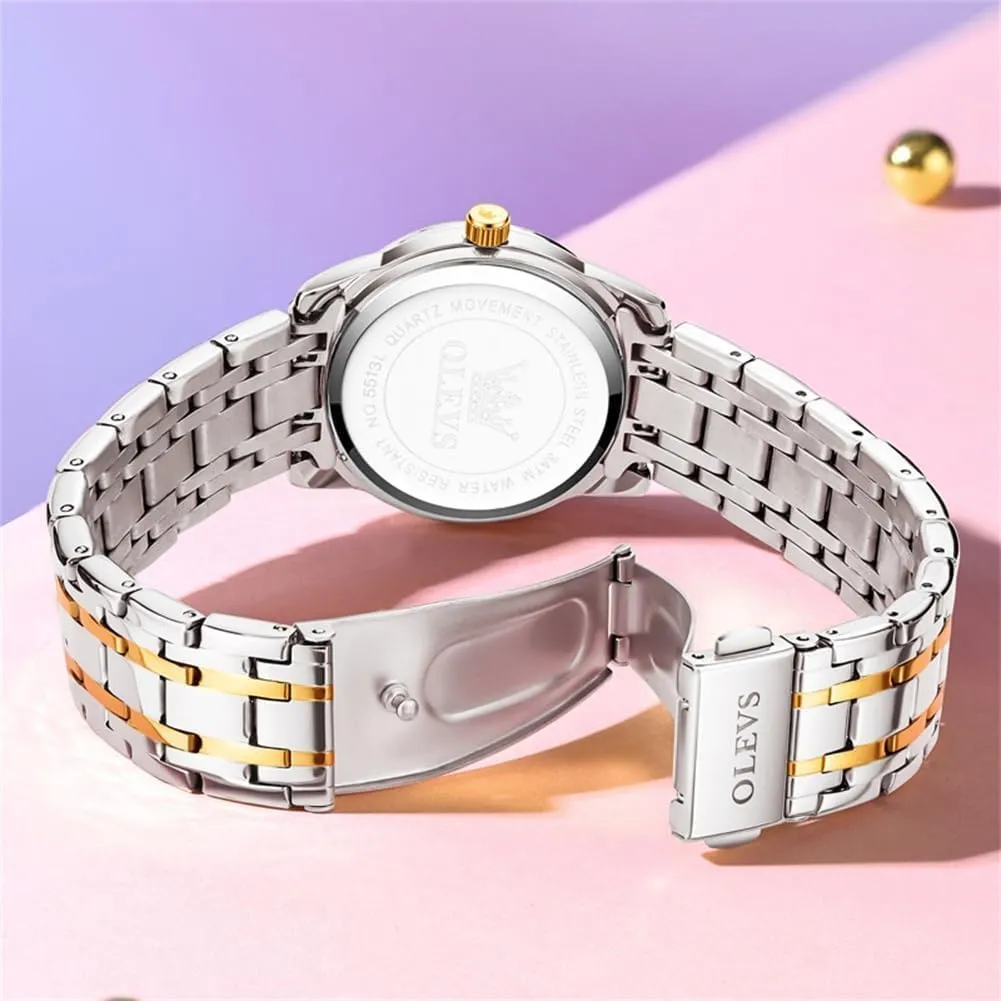 Two Tone Wrist Watch OLEVS Women Watches Fashion Dress Diamond Female Watches for Ladies Waterproof Analog Quartz negligent questionnaire synonym Stainless Steel Luminous 