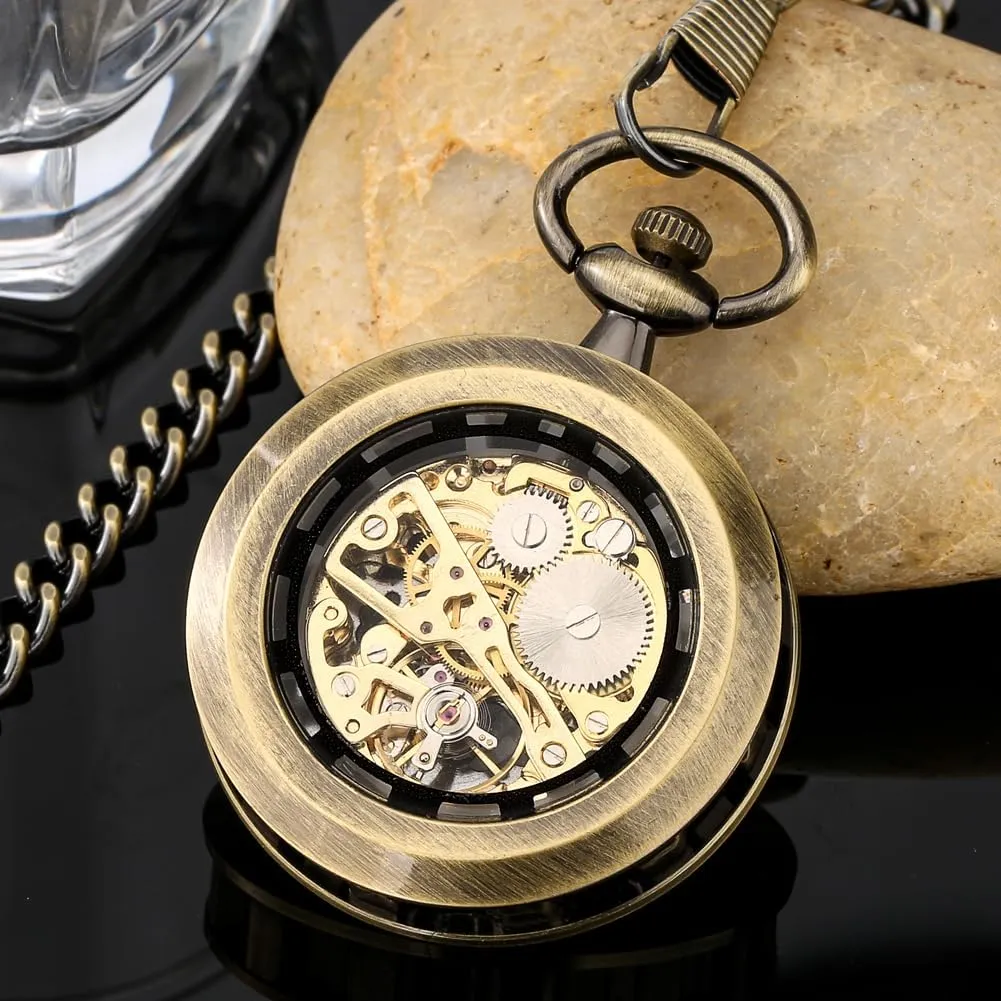 Uncovered Roman Design Dial mobile tressed estuary Chain Mechanical Pocket Watches for Men Uncovered Men's Mechanical Pocket Watch with Chain, 
