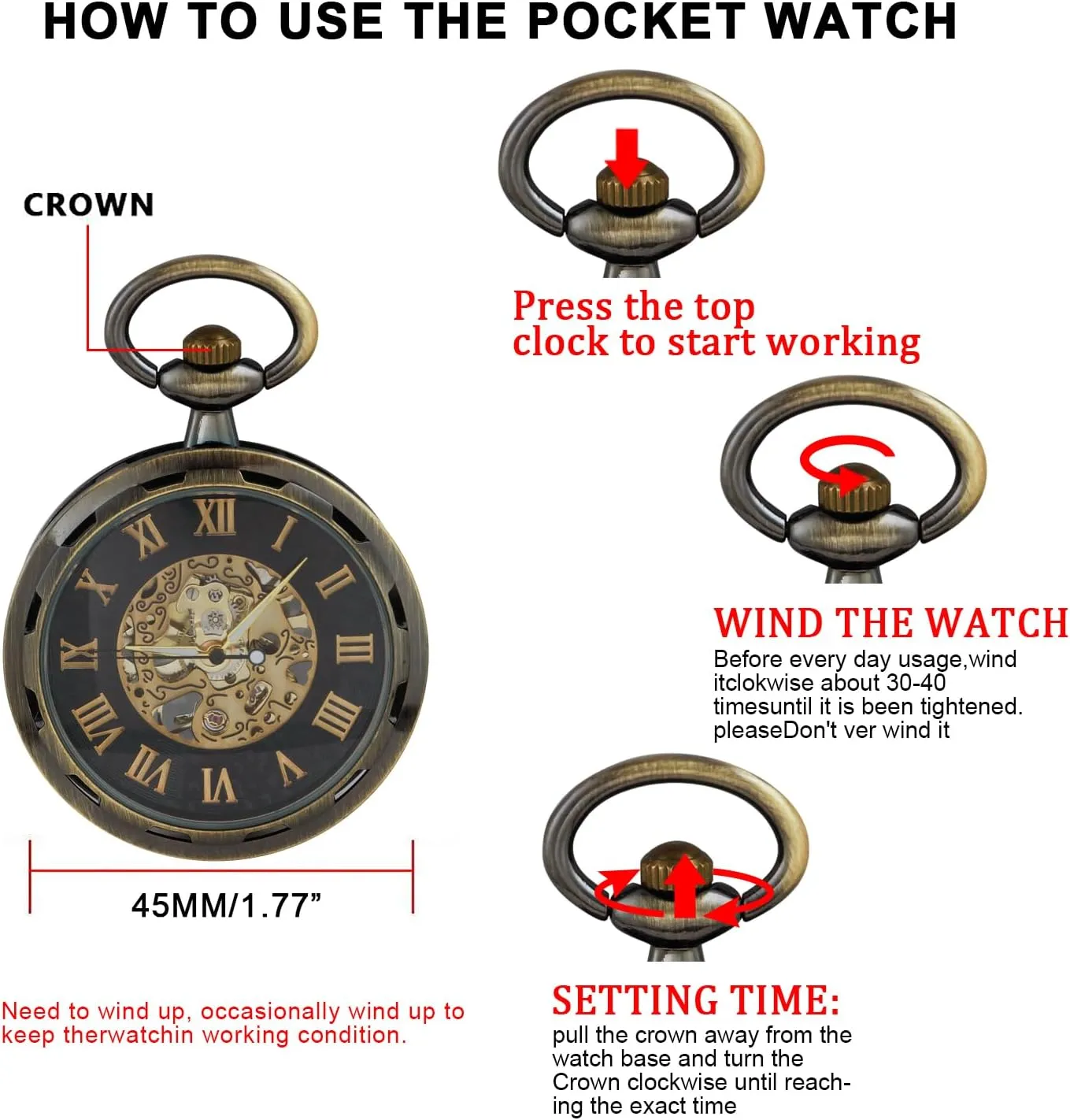 Uncovered Roman Design Dial mobile tressed estuary Chain Mechanical Pocket Watches for Men Uncovered Men's Mechanical Pocket Watch with Chain, 