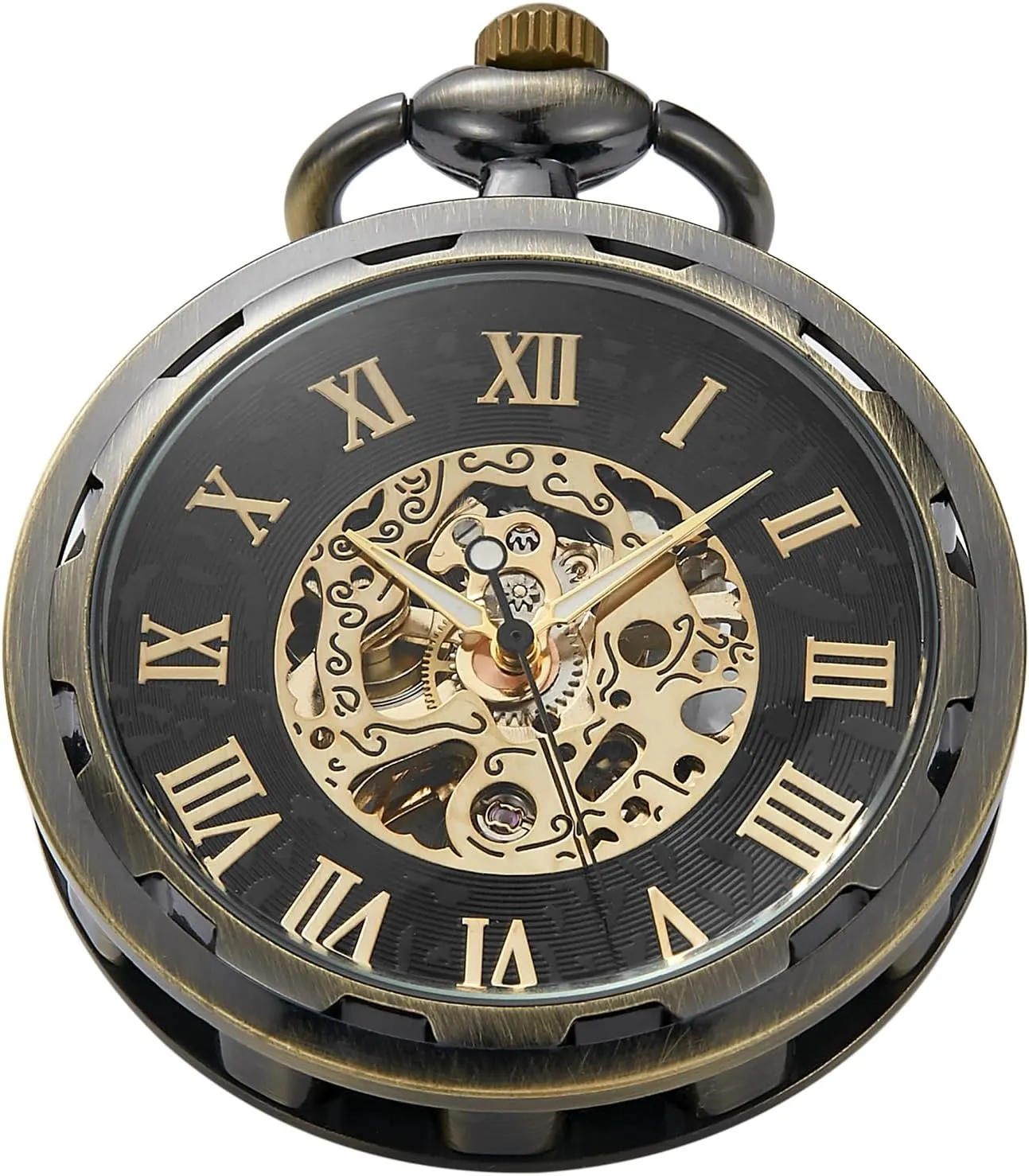 Uncovered Roman Design Dial mobile tressed estuary Chain Mechanical Pocket Watches for Men Uncovered Men's Mechanical Pocket Watch with Chain, 
