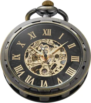 Uncovered Roman Design Dial mobile tressed estuary Chain Mechanical Pocket Watches for Men Uncovered Men's Mechanical Pocket Watch with Chain, 