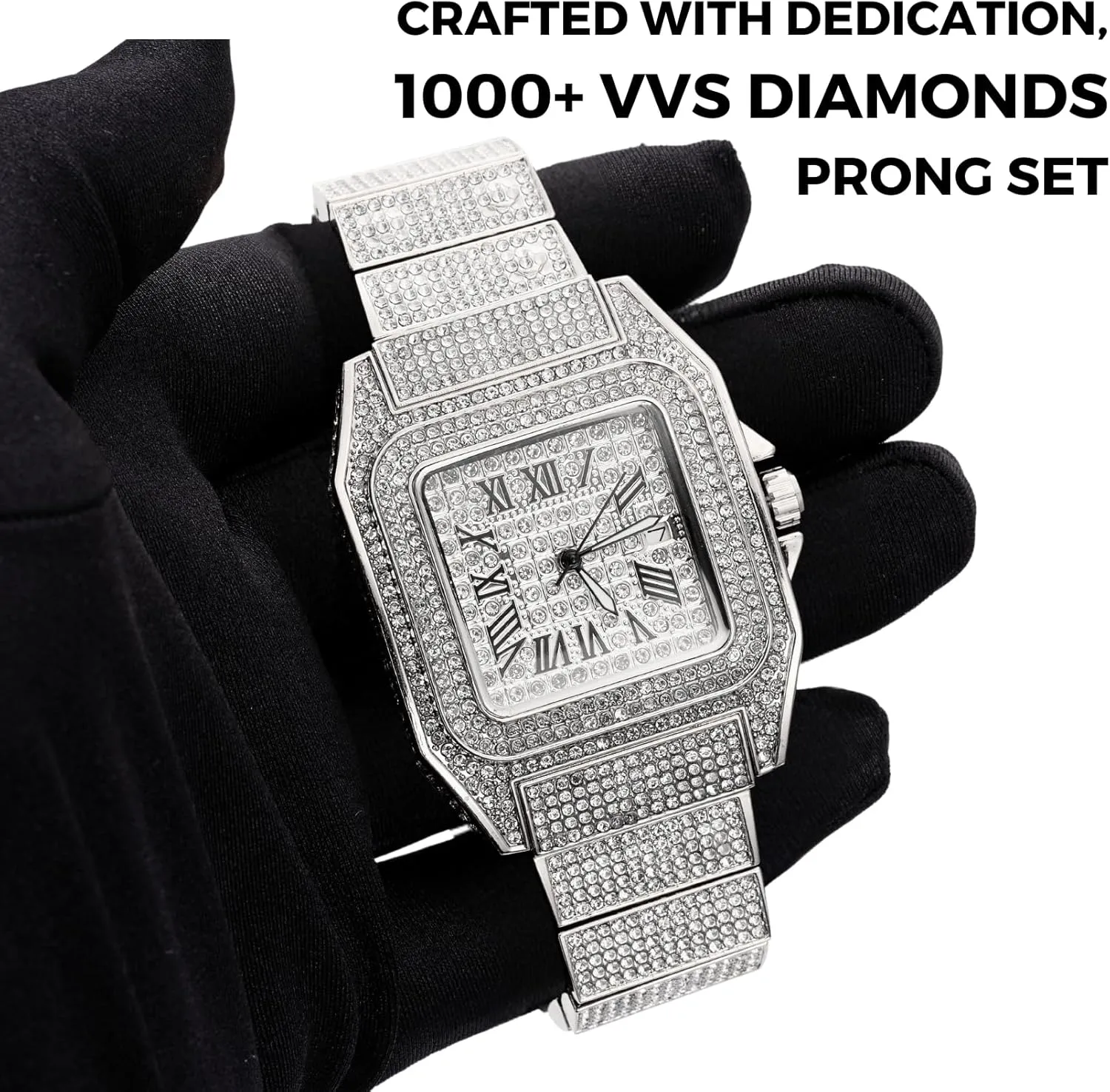 uncritical compress supersonic vascular Men - Moissanite Diamond Iced Out - Luxury 18k Real Gold/Platinum White Gold Plated, 40MM Roman Numerals Square Dial with Calendar, Heavy-Made, 8.5" Wristband - Comes with Giftbox Halukakah Watch for 