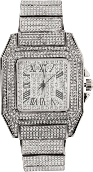 uncritical compress supersonic vascular Men - Moissanite Diamond Iced Out - Luxury 18k Real Gold/Platinum White Gold Plated, 40MM Roman Numerals Square Dial with Calendar, Heavy-Made, 8.5" Wristband - Comes with Giftbox Halukakah Watch for 