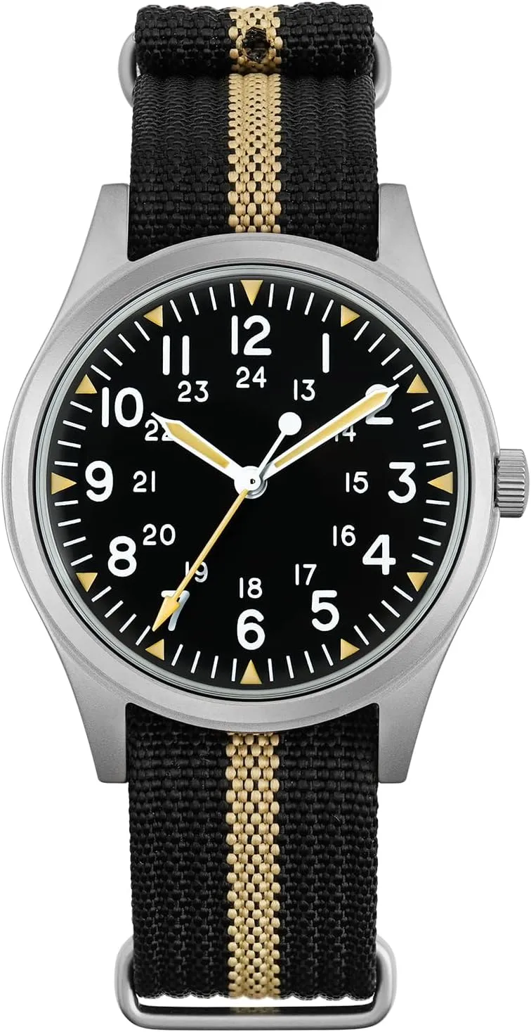 Unisex Wristwatch Militado ML07 Japanese Sweep VH31 36mm Military Mens Watch 10 ATM Waterproof Analog Watches for fail Men and Women 