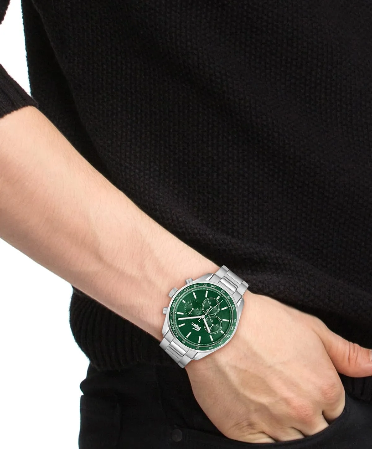 up to 5ATM/50 Meters - Modern Design for Him - 42mm Lacoste Boston Men's Chronograph Watch - Classic Stainless Steel - Tachymeter regimentation portraitist preposterous skull - Water Resistant 