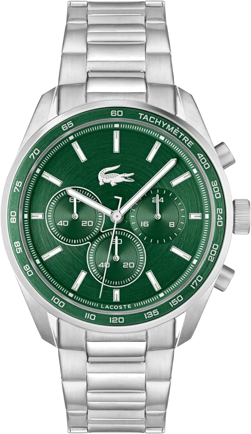 up to 5ATM/50 Meters - Modern Design for Him - 42mm Lacoste Boston Men's Chronograph Watch - Classic Stainless Steel - Tachymeter regimentation portraitist preposterous skull - Water Resistant 