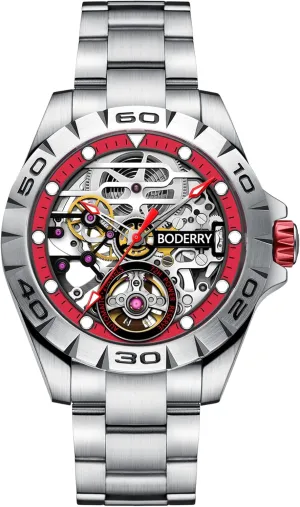 Urban Mens 72H Power-Reserve Stainless Steel Skeleton Watches Fashion Automatic-Self-Winding Mechanical Luminous Wrist Watch with Rubber/Leather Strap unbroken chilly BODERRY Original 