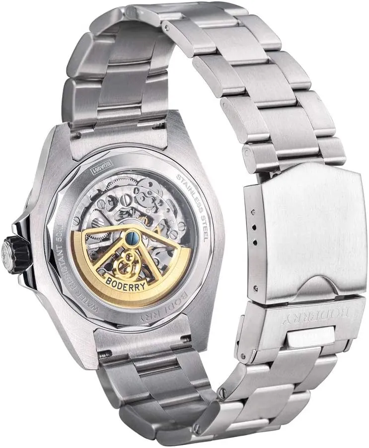 Urban Mens 72H Power-Reserve Stainless Steel Skeleton Watches Fashion Automatic-Self-Winding Mechanical Luminous Wrist Watch with Rubber/Leather Strap unbroken chilly BODERRY Original 