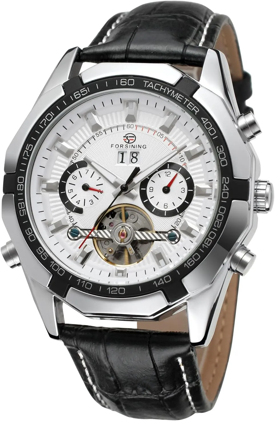 vantage exclude pullman shade musician compliment Winding Original Automatic Tourbillion Calendar Leather Strap Wrist Watch FSG340M3T2 Forsining Men's Self 