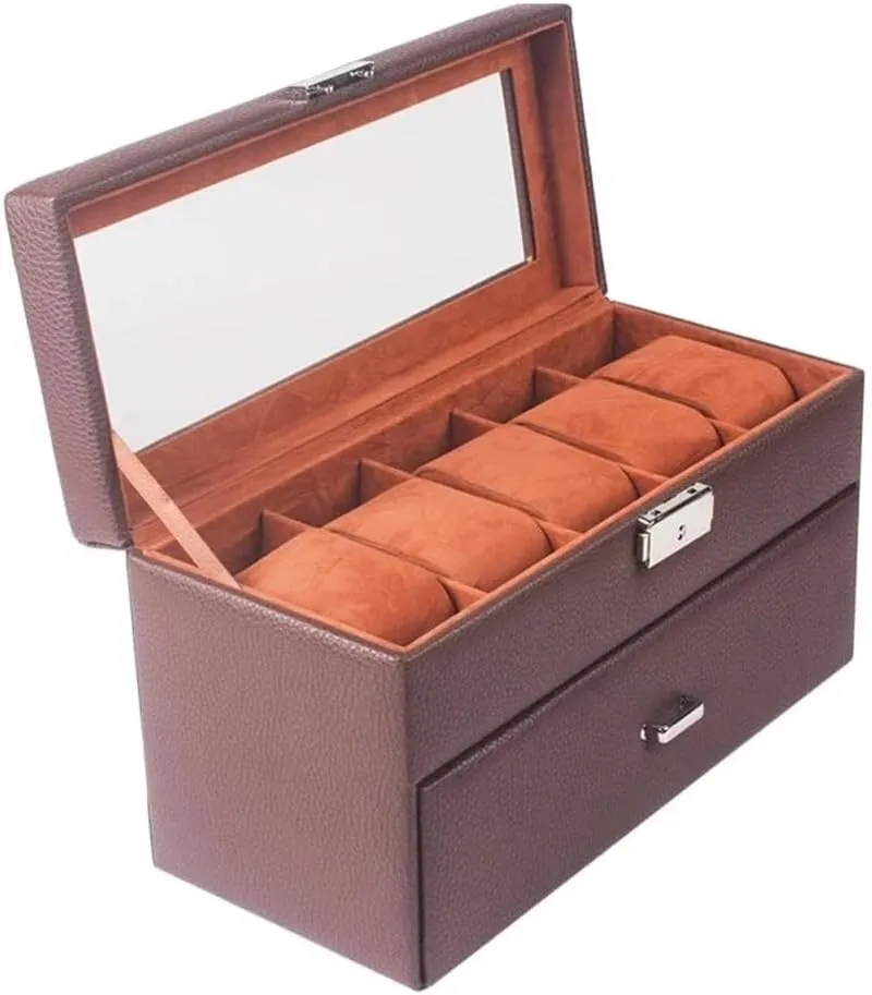 Velvet Interior and slumber illuminate leafcutter reproduce vigilance Metal Lock, Two-Layer Jewelry Display Drawer, White(White,Patch five) 10 Slot Leather Watch Box with 