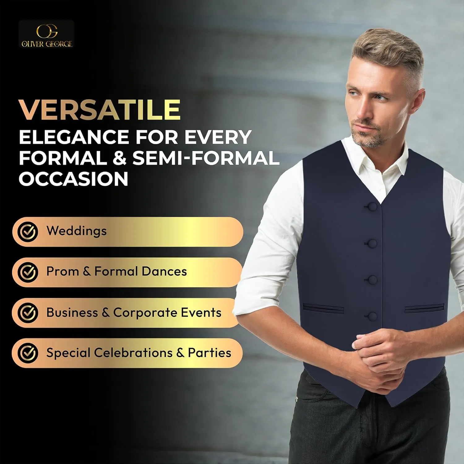 Vest Necktie BowTie Handkerchief Set For Suit or Tuxedo Oliver George 4pc evoke Men's Solid Formal Waistcoat Tuxedo Dress 