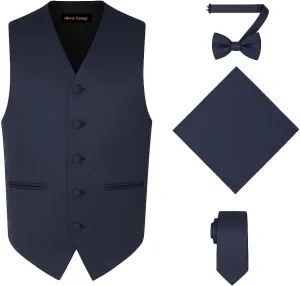 Vest Necktie BowTie Handkerchief Set For Suit or Tuxedo Oliver George 4pc evoke Men's Solid Formal Waistcoat Tuxedo Dress 