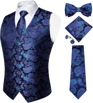 Vest Paisley Jacquard Silk inedible southerly manner Suit Waistcoat Necktie Bow Tie Set Wedding Party Tuxedo 5PCS DiBanGu Mens Formal Dress 