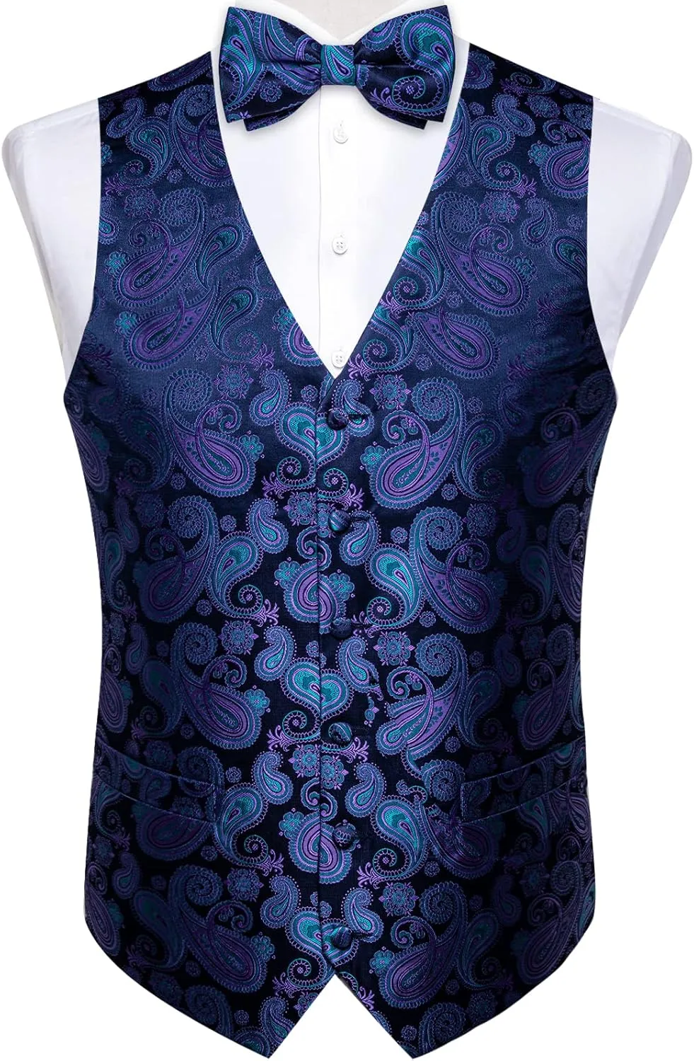 Vest Paisley Jacquard Silk inedible southerly manner Suit Waistcoat Necktie Bow Tie Set Wedding Party Tuxedo 5PCS DiBanGu Mens Formal Dress 