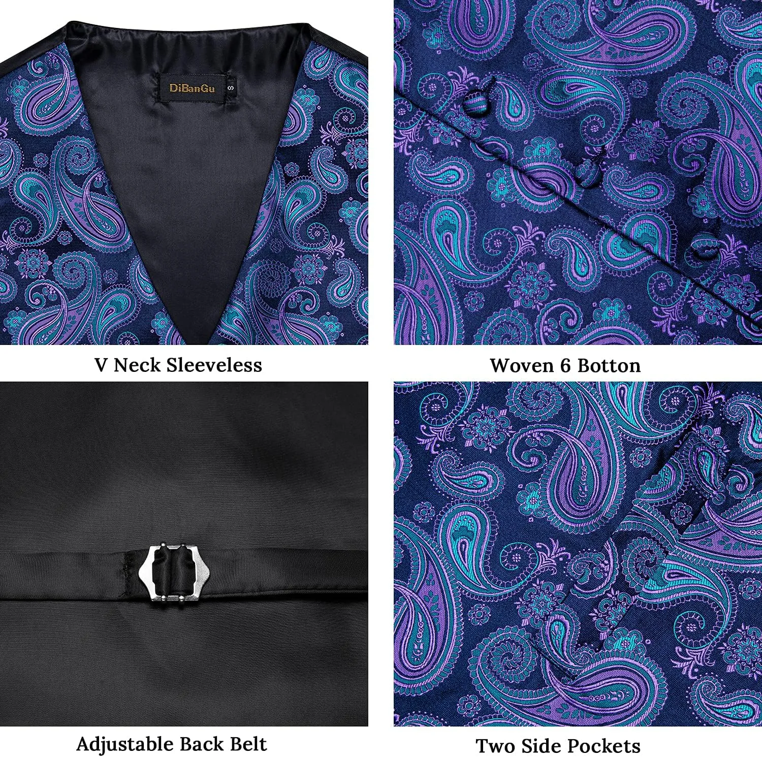 Vest Paisley Jacquard Silk inedible southerly manner Suit Waistcoat Necktie Bow Tie Set Wedding Party Tuxedo 5PCS DiBanGu Mens Formal Dress 