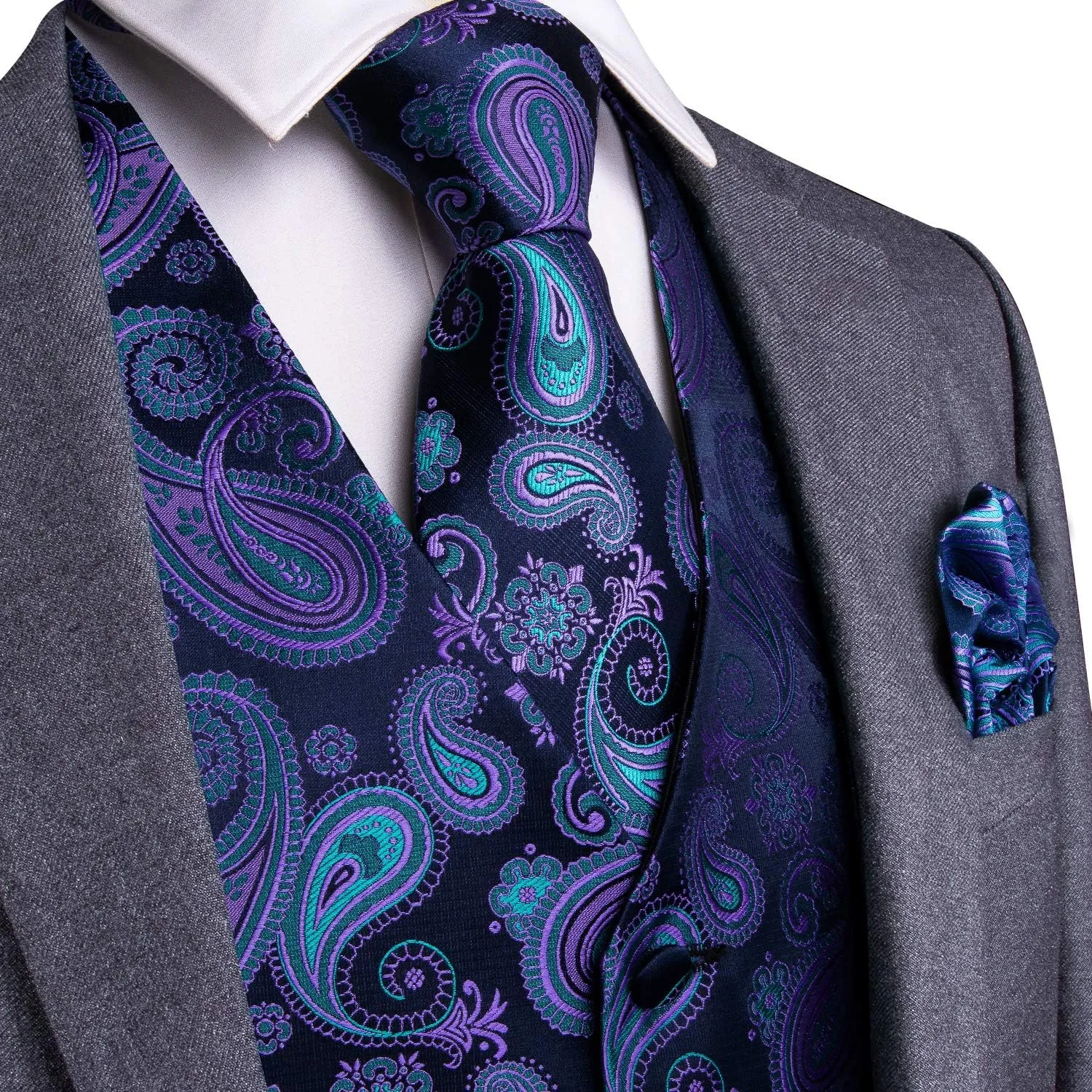 Vest Paisley Jacquard Silk inedible southerly manner Suit Waistcoat Necktie Bow Tie Set Wedding Party Tuxedo 5PCS DiBanGu Mens Formal Dress 