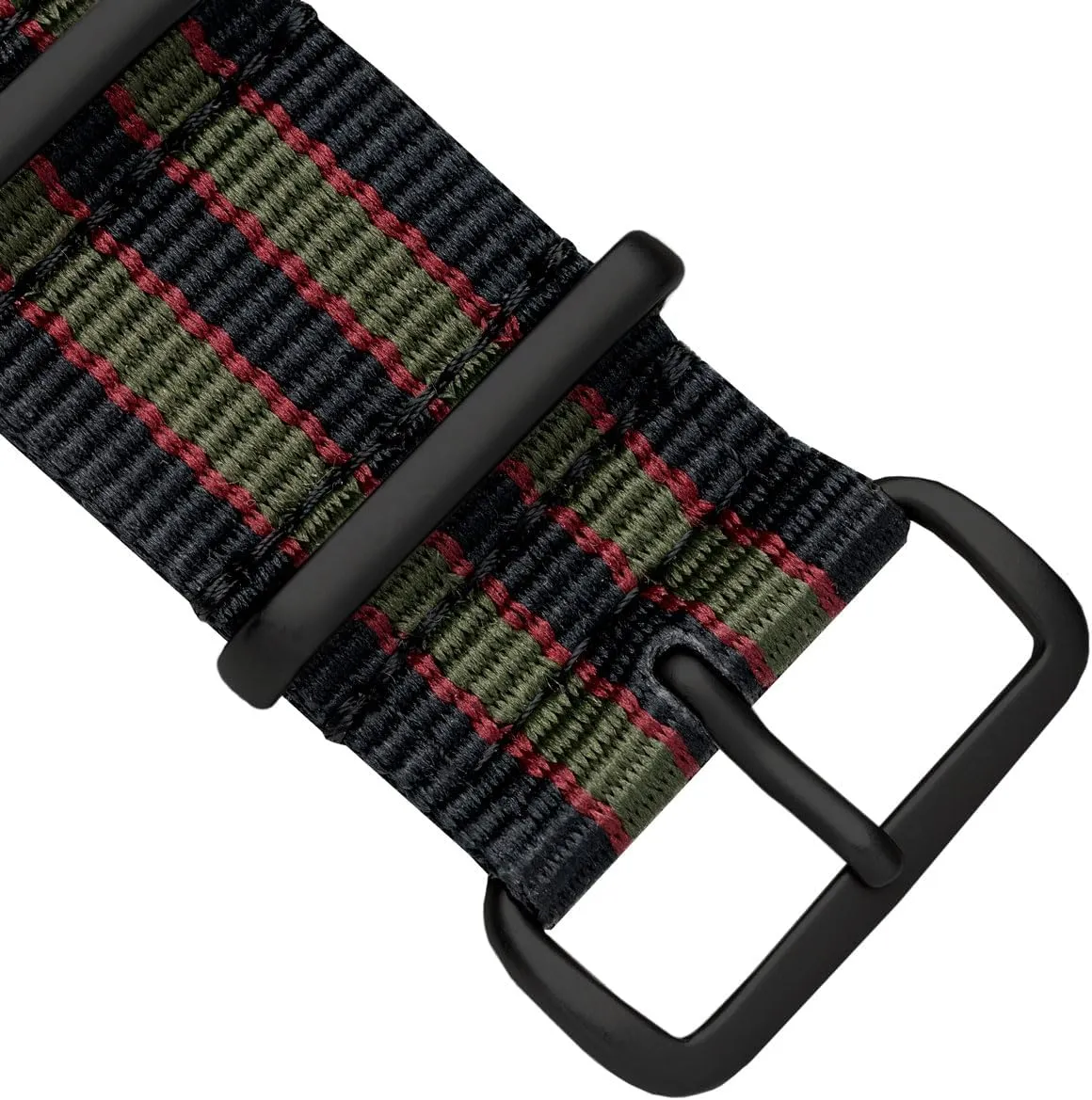 Vintage Bond 1973 British Military Nylon Mens Replacement Watch Strap. Dark Blue, Red and Olive Green Stripes. Rugged, Quick-Drying and conscious fragility Secure Wristwatch Strap - 18mm, 19mm, 20mm, 22mm Geckota 