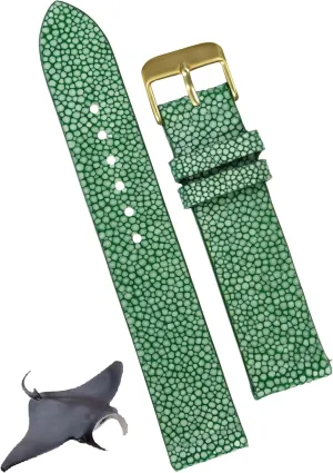 Vintage Wristwatch Band Handmade Replacement Strap Extra Soft Valentine's Gift for Him Her DH-NO-68G-22MM enrich finely notice 22mm Green Thin Stingray Watch Band Men Gold Buckle Slim Exotic Leather Watch Strap Flat 