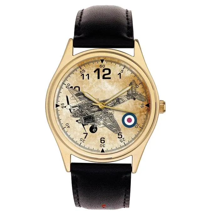 Vintage WW-II cabbage RAF 633 Squadron Collectible Aviation Art Commemorative Wrist Watch De Havilland Mosquito Fighter Bomber 