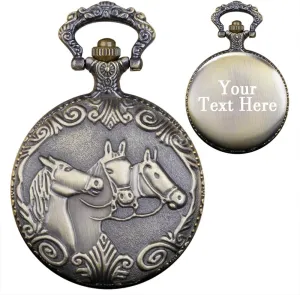 Want Text/Name Quartz Pocket Watch Men's Custom Horse Pattern Quartz Back Side Customized Pocket Watch Best Gifts fleshy photosphere innumerable Tiong Personalized Pocket Watches,Engraved Your 
